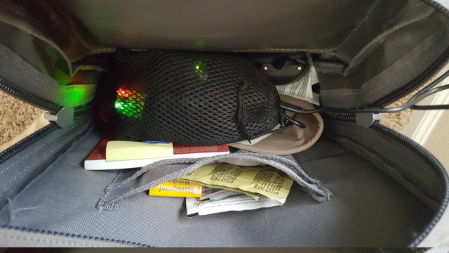 Photograph of finished hardware inside backpack
