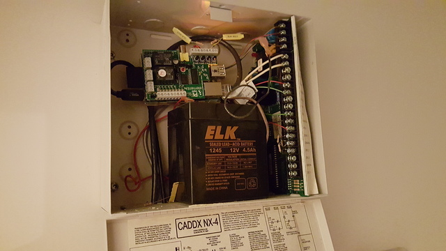 Photograph of RPi in alarm enclosure