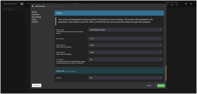 screenshot of Shinobi dialog to add a monitor